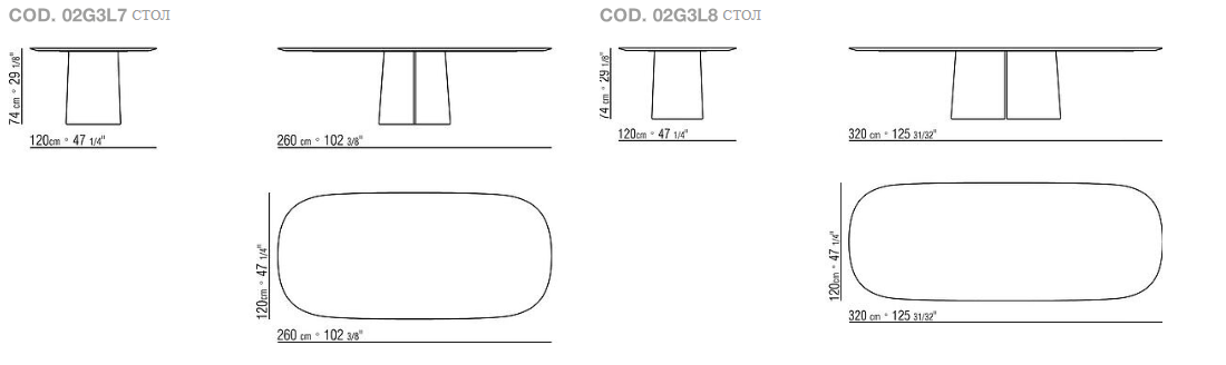 Технические данные и чертежи Стол TARA OUTDOOR от Flexform