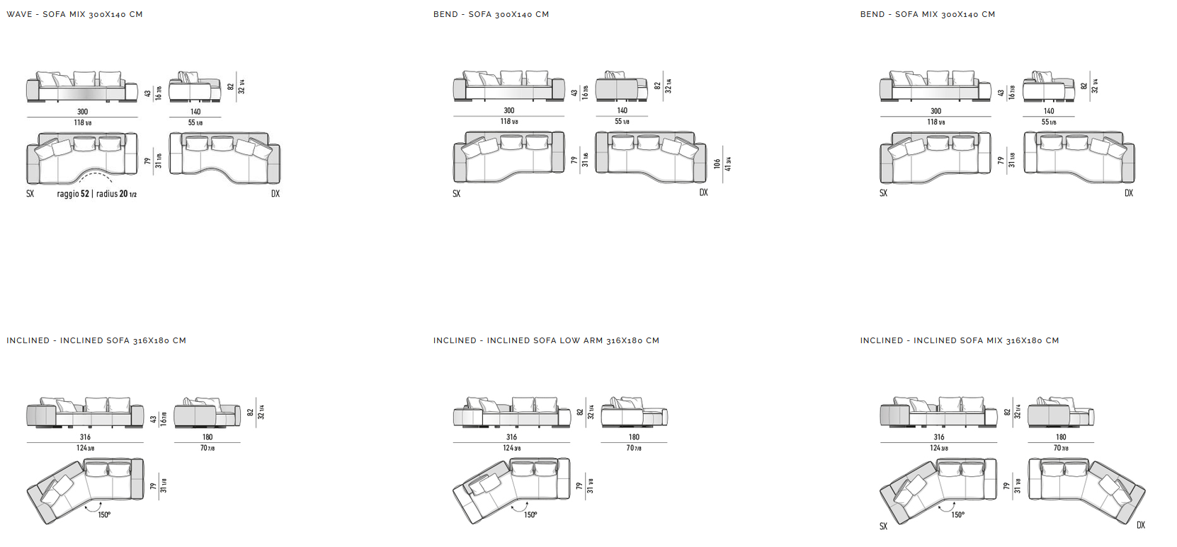 Технические характеристики и чертежи Minotti Sofà