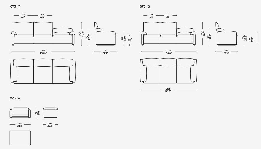 Технические характеристики и чертежи Cassina 3 Seaters – Version 40S Removable Cover Технические характеристики и чертежи Cassina 3 Seaters – Version 40S Removable Cover