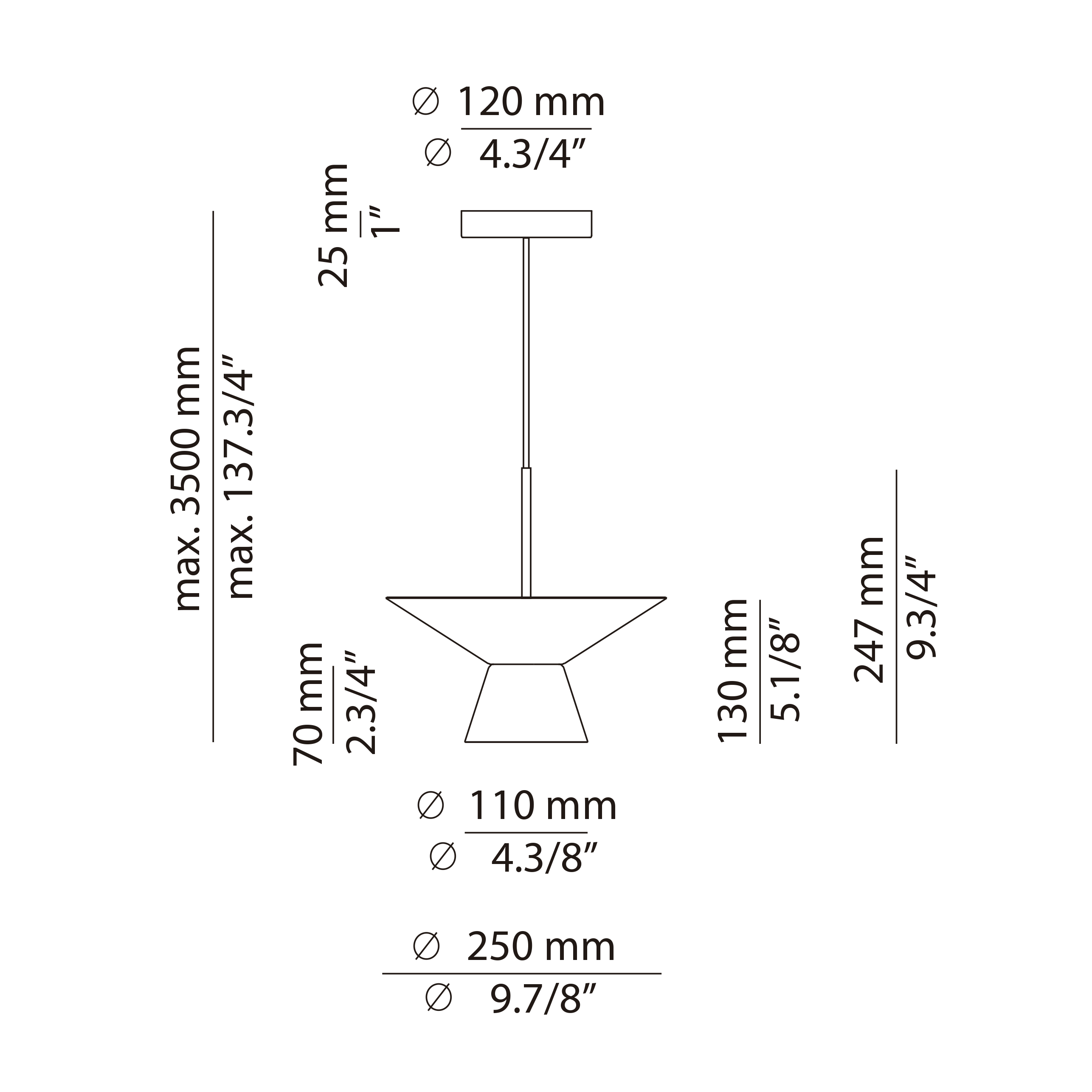 Технические характеристики и чертежи Estiluz Belt 4145SSG Suspension Lamp