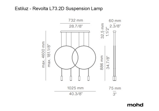 Технические характеристики и чертежи Estiluz Revolta L73.2D Lampada a Sospensione