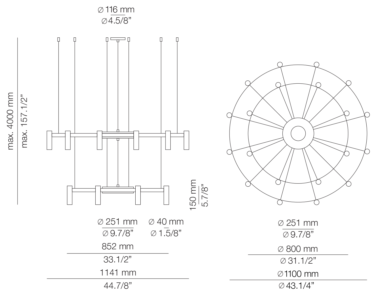 Технические характеристики и чертежи Estiluz Laverd Suspension Lamp R11S1S1M