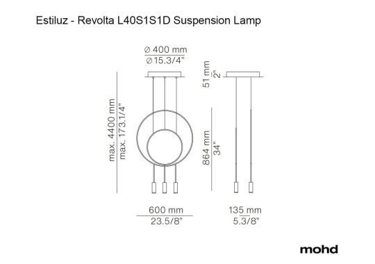 Технические характеристики и чертежи Estiluz Revolta L40S1S1D Suspension Lamp