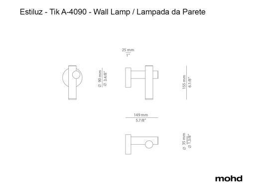 Технические характеристики и чертежи Estiluz Tik A-4090 Wall Lamp - Indoor Технические характеристики и чертежи Estiluz Tik A-4090 Wall Lamp - Indoor