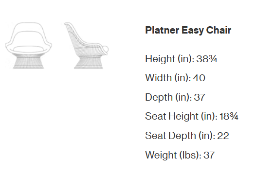 Технические характеристики и чертежи Knoll Platner Easy Технические характеристики и чертежи Knoll Platner Easy