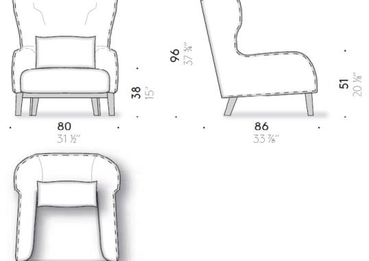 Кресло от фабрики DePadova модель Bergère 19 Arm_Wooden Base 