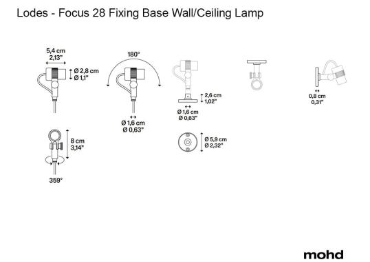 Потолочный светильник модель Focus 28 Fixing Base Wall/Ceiling Lamp от фабрики Lodes