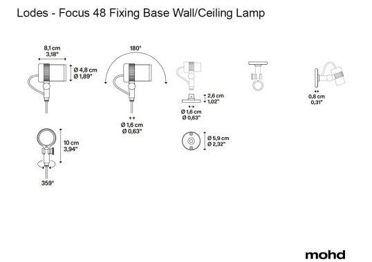 Потолочный светильник модель Focus 48 Fixing Base Wall/Ceiling Lamp от фабрики Lodes