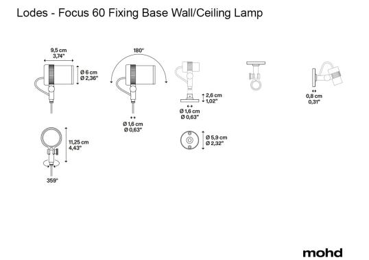 Потолочный светильник модель Focus 60 Fixing Base Wall/Ceiling Lamp от фабрики Lodes