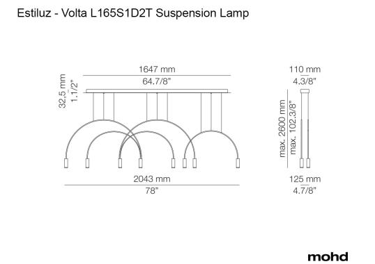 Подвесной светильник Volta L165S1D2T Suspension Lamp Black Surface Canopy от Estiluz image 2