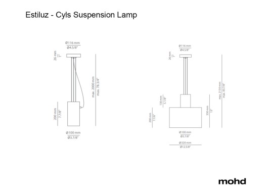 Технические характеристики и чертежи Estiluz Cyls Suspension Lamp