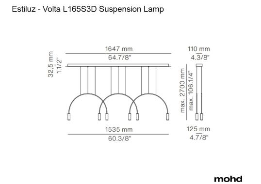 Подвесной светильник Volta L165S3D Suspension Lamp Black Surface Canopy от Estiluz image 1