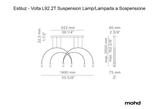 Технические характеристики и чертежи Estiluz Volta L92.2T Lampada a Sospensione