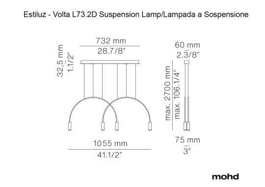 Технические характеристики и чертежи Estiluz Volta L73.2D Lampada a Sospensione