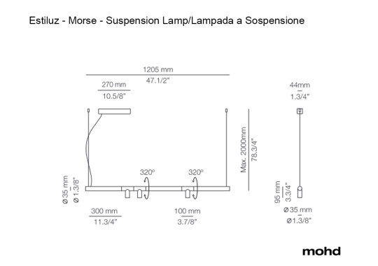 Технические характеристики и чертежи Estiluz Morse - Suspension Lamp