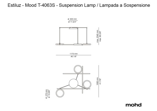 Технические характеристики и чертежи Estiluz Mood T-4063S Suspension Lamp