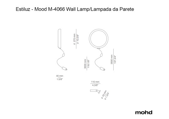 Технические характеристики и чертежи Estiluz Mood M-4066 Wall Lamp