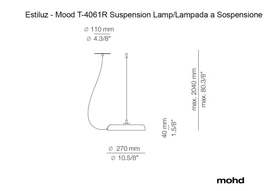 Технические характеристики и чертежи Estiluz Mood T-4061R Suspension Lamp