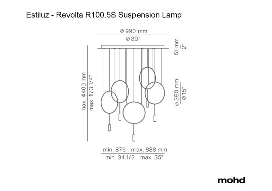 Технические характеристики и чертежи Estiluz Revolta R100.5S Lampada a Sospensione