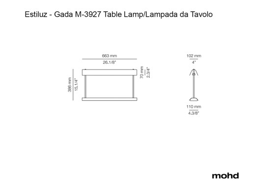 Технические характеристики и чертежи Estiluz Gada M-3927 Table Lamp