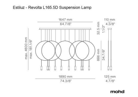 Технические характеристики и чертежи Estiluz Revolta L165.5D Lampada a Sospensione