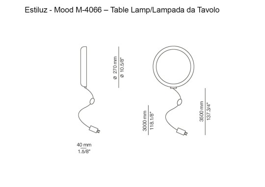 Технические характеристики и чертежи Estiluz Mood M-4066 Table Lamp
