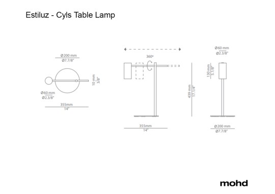 Технические характеристики и чертежи Estiluz Cyls Table Lamp