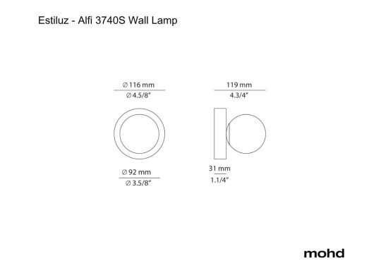 Технические характеристики и чертежи Estiluz Alfi 3740S Wall Lamp