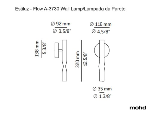 Технические характеристики и чертежи Estiluz Flow A-3730 Wall Lamp
