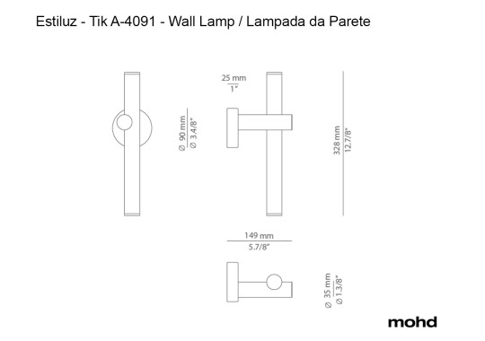 Технические характеристики и чертежи Estiluz Tik A-4091 Wall Lamp - Indoor