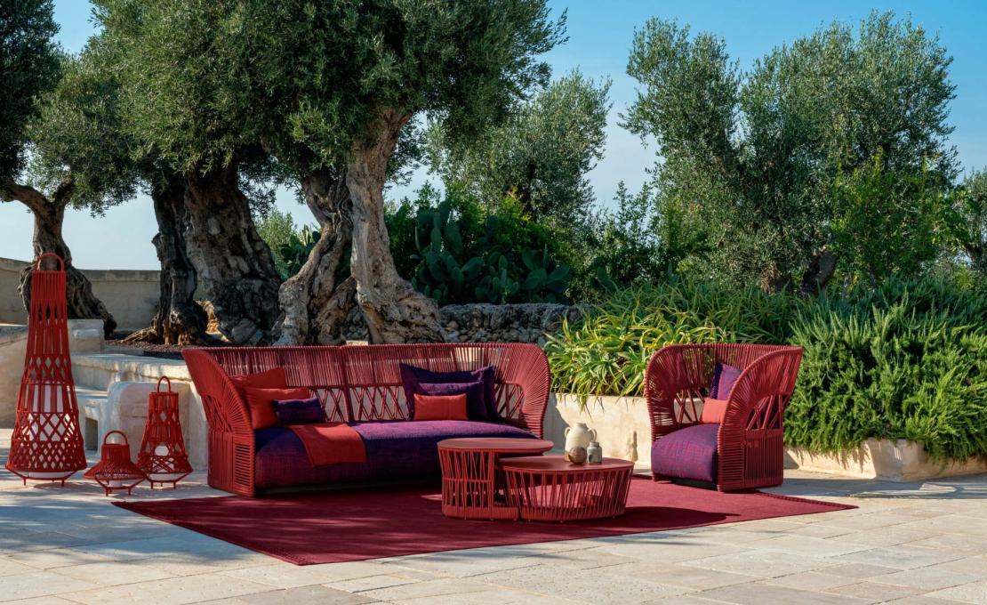 Уличный диван от фабрики Talenti модель CLIFF DECO ROPE BACKREST SOFA