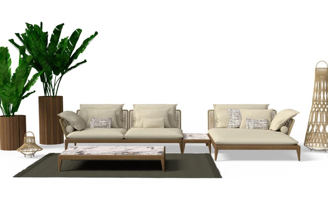 Уличный диван от фабрики Talenti модель CRUISE TEAK MODULAR SOFA