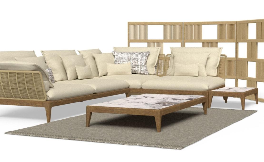 Уличный диван от фабрики Talenti модель CRUISE TEAK MODULAR SOFA
