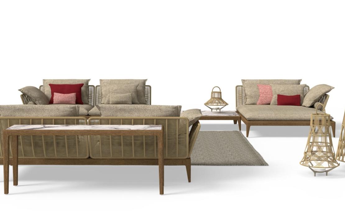 Уличный диван от фабрики Talenti модель CRUISE TEAK MODULAR SOFA