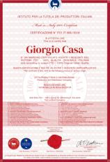 Подтвержденная подлинность – сертификат фабрики Giorgio Casa