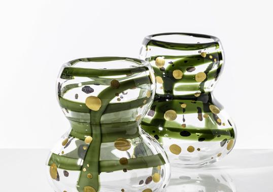 Декоративная Ваза от фабрики Venini модель Gran Bulbo Mini Gold and Green