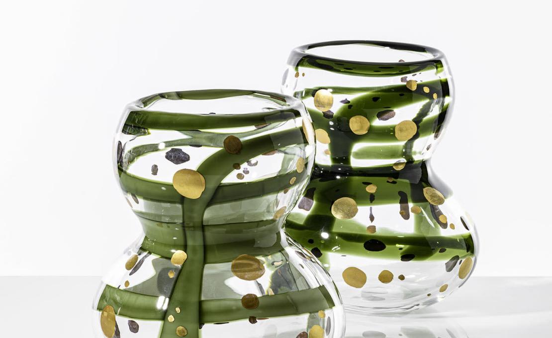 Декоративная Ваза от фабрики Venini модель Gran Bulbo Mini Gold and Green