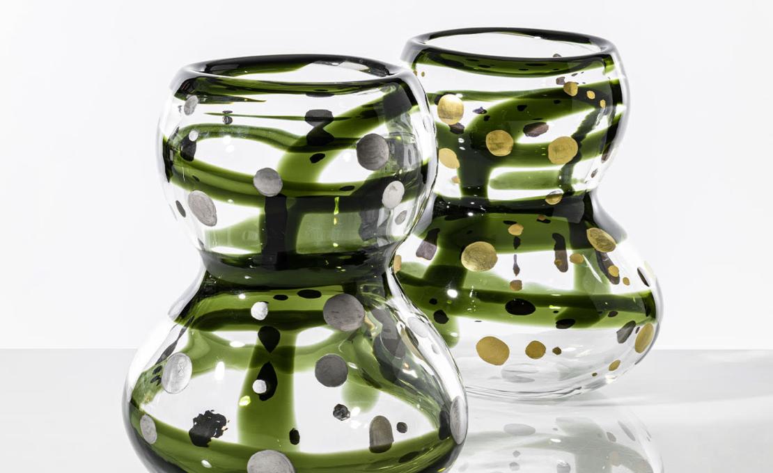 Декоративная Ваза от фабрики Venini модель Gran Bulbo Mini Silver Black and Green Glass