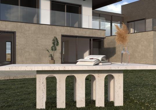 Стол обеденный от фабрики Dimarmo модель Portici Travertino