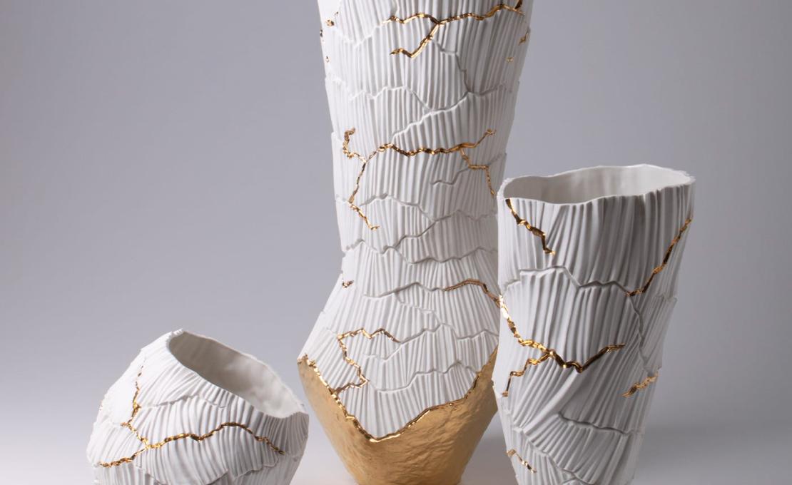 Декоративная Ваза от фабрики Fos Ceramiche модель Meltemi Gold Cracks
