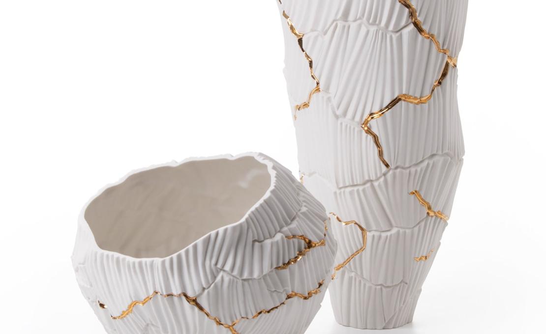 Декоративная Ваза от фабрики Fos Ceramiche модель Zefiro Gold Cracks