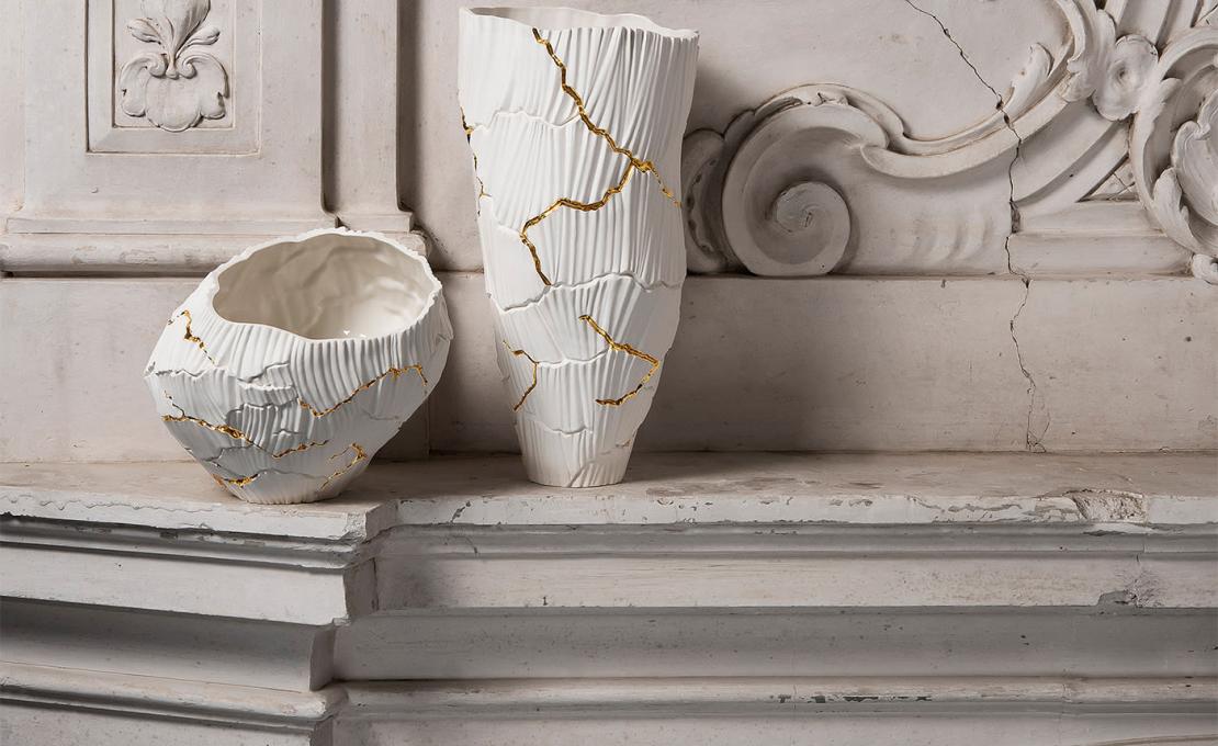 Декоративная Ваза от фабрики Fos Ceramiche модель Meltemi Gold Cracks