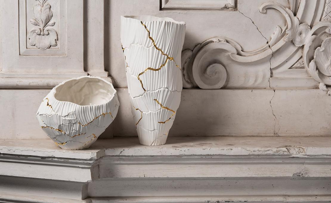 Декоративная Ваза от фабрики Fos Ceramiche модель Zefiro Gold Cracks