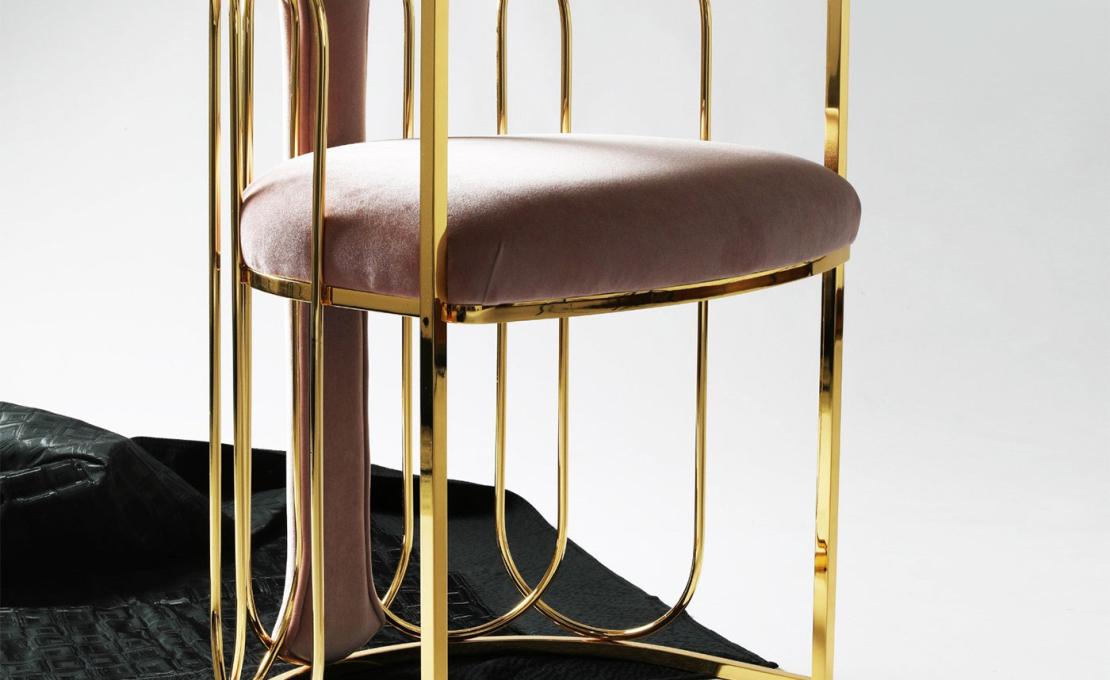 Кресло от фабрики Galbiati Fratelli модель Bella Pink and Gold Brass