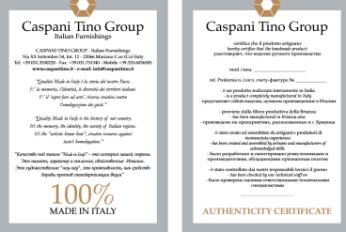 Сертификат подлинности качества Caspani Tino