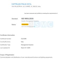 Сертификат подлинности качества Cattelan