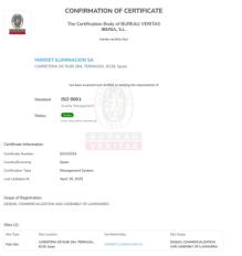 Сертификат подлинности качества Marset