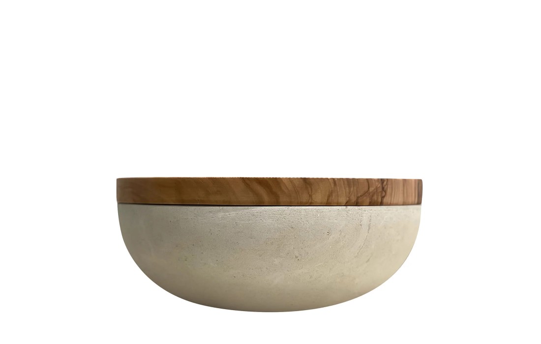 Ваза от фабрики Pimar Limestone модель Rito N. 3 E Lecce Limestone Bowl with Olive Wood Lid