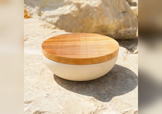 Ваза Pimar Limestone Rito N 3 E Lecce Limestone Bowl with Olive Wood Lid image 2