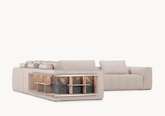 Диван Loving F модульный с кожей и деревом IPE CAVALLI